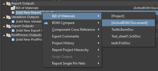 Add new Report Output| Bill of Materials| [ActiveBOM Document]