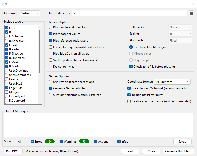 Kicad Plot dialog box