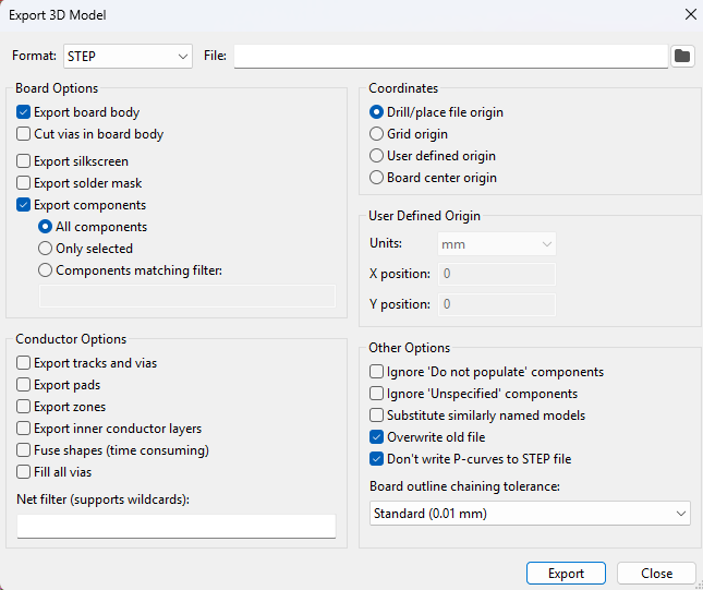 Export STEP parameters