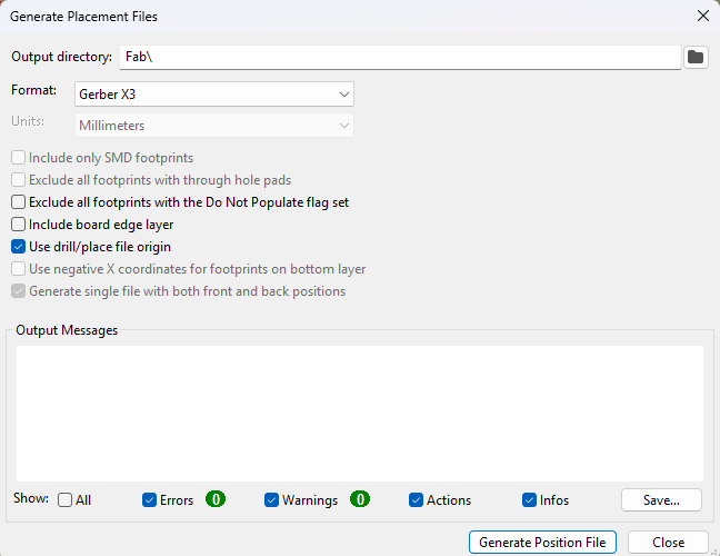 Placement file generation options
