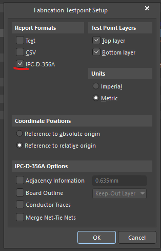 Settings for Testpoint report