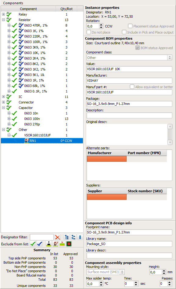 PCBA component list