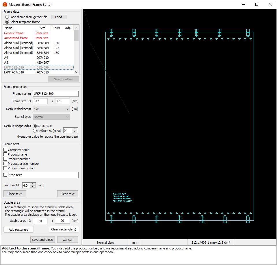 Stencil frame editor