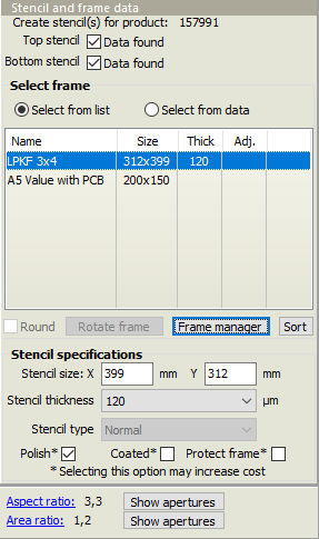 Stencil and frame data