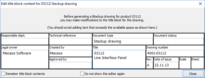 Title block specifications