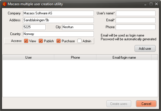 Multiple user creation utility