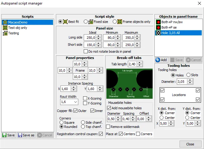 Panel script editor