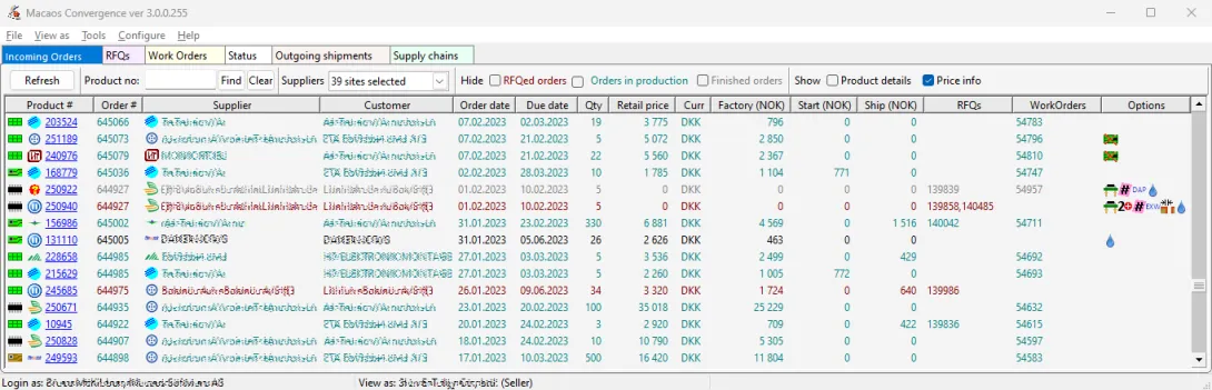 Incoming orders view