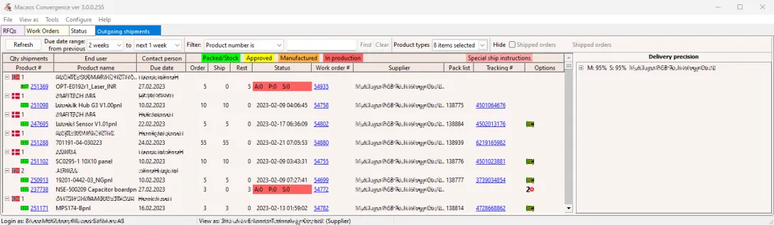 Outgoing shipments view