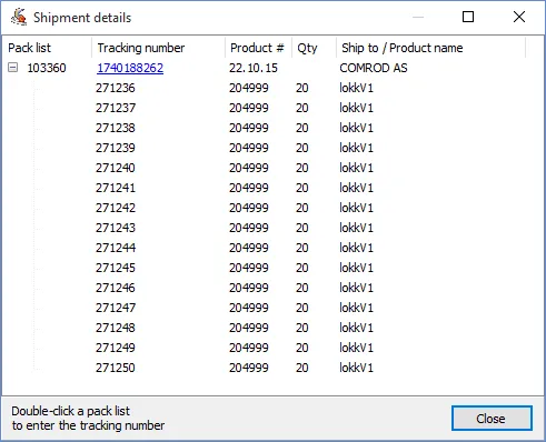 Shipment details module